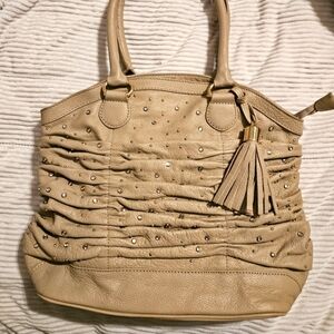 Frosting by Mary Norton Elegant Tan Studded Tote Bag.